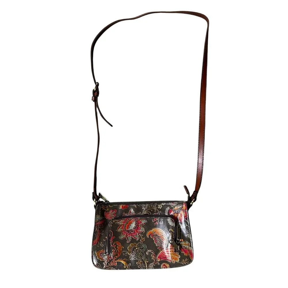 Patricia Nash Floral Leather Shoulder Bag Adjustable Strap Gray Red Crossbody - Picture 4 of 13